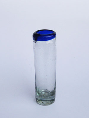Tequila Shot Glasses / Cobalt Blue Rim 5 oz Double Tequila Shot Glasses (set of 6) / Because single shots aren't always enough, these double shots will hold twice the amount of your favorite Tequila. Authentic blown recycled glass with a cobalt blue rim.